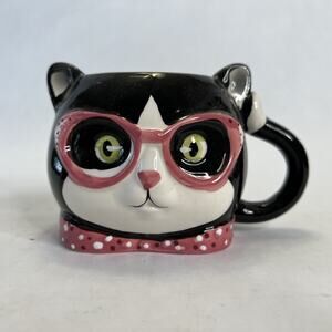 Cat Wearing Glasses Figurine Mug – 3D Coffee Cup – Fun Novelty Cat Lover Gift